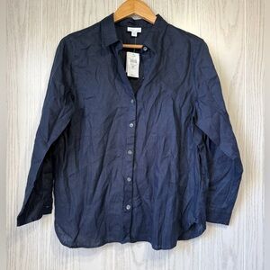 J.Jill Love Linen Button-Front Shirt Deep Blue – Medium Petite NWT